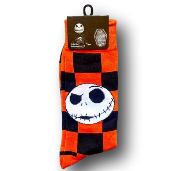 3/$20 Jack Skellington Checkerboard Funny Novelty Crew Socks - Brand New - Picture 1 of 4